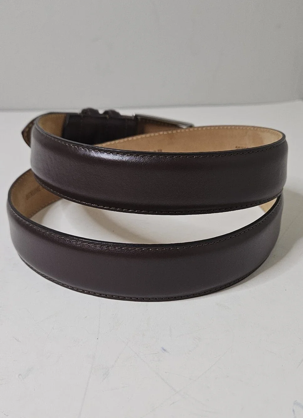 PETER MILLAR Crown Men's Classic Leather Belt Brown Leather Silver Buckle 38
